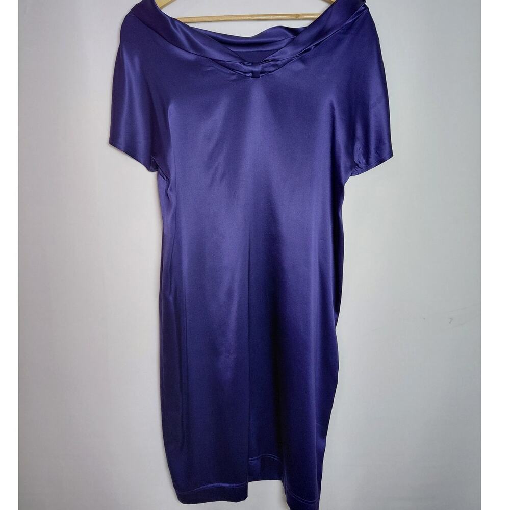 PENNYBLACK Silk Dress Purple Solid Short Sleeve Knee Length Size 12